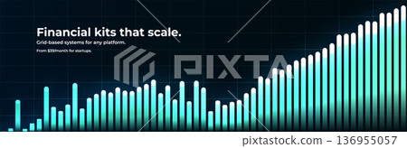 Financial analytics business growth chart digital background, blue rising bars, increase arrow and candlesticks concept for fintech, market trends, predictive investment insights. Vector illustration. Financial analytics business growth chart digital background, blue rising bars, increase arrow and candlesticks concept for fintech, market trends, predictive investment insights. Vector illustration. 136955057