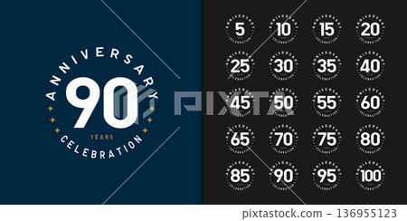 Set of trendy anniversary logotype. Modern geometric anniversary celebration icons design . 136955123