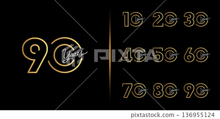 Set of premium anniversary logotype. Golden anniversary celebration emblem design. Set of premium anniversary logotype. Golden anniversary celebration emblem design. 136955124