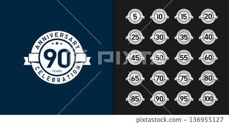 Set of trendy anniversary logotype. Modern geometric anniversary celebration icons design 136955127