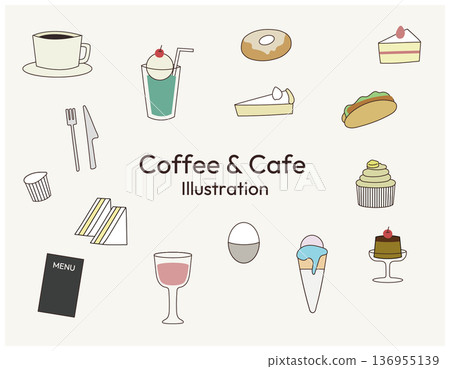 Cafe and restaurant simple illustration set Cafe and restaurant simple illustration set 136955139