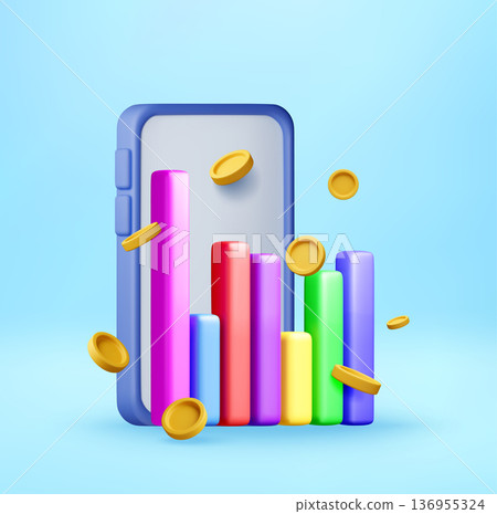 3d Smartphone and financial growth chart and coins 136955324