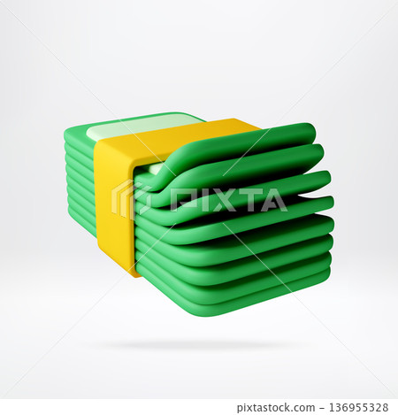 3d Green money stack with yellow band. 3d Green money stack with yellow band. 136955328