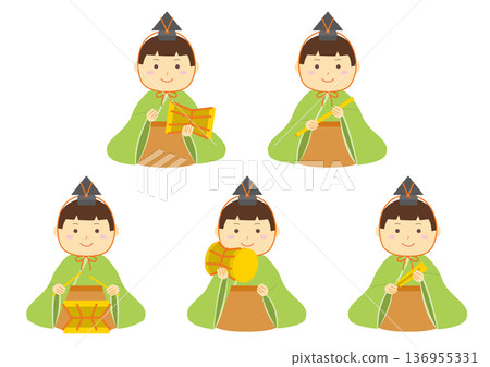 Illustration of five musicians performing at Hinamatsuri Illustration of five musicians performing at Hinamatsuri 136955331