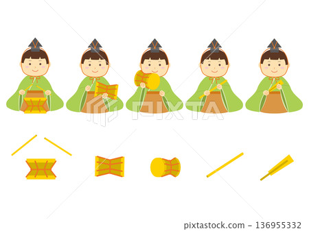 為女兒節創作的五位音樂家和樂器插圖集。 136955332