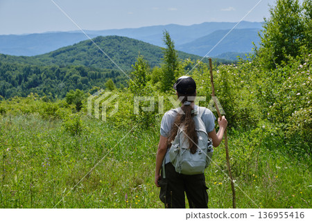 Teen Girl Hiking Mountain View 136955416