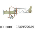 Watercolor hand painted vintage biplane illustration in botanical style, isolated on white. Retro aircraft with propeller, wheel and soft green tones. Perfect for nursery decor, posters, prints, cards 136955689