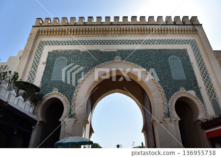 Entrance in old medina, Blue gate, Fez, Morocco Entrance in old medina, Blue gate, Fez, Morocco 136955738