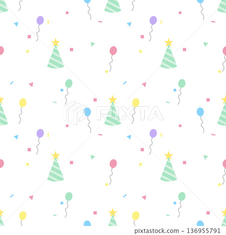 Cute Party Hat and Balloon Seamless Pattern on White Background Cute Party Hat and Balloon Seamless Pattern on White Background 136955791