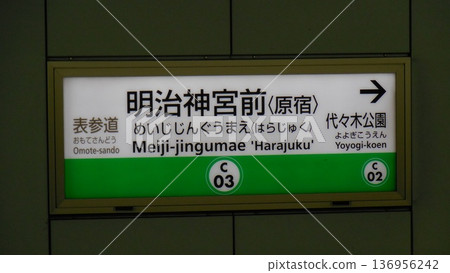 千代田線 明治神宮前(原宿)站 站牌 千代田線 明治神宮前(原宿)站 站牌 136956242