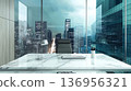 A futuristic luxury home office with a city night view 136956321