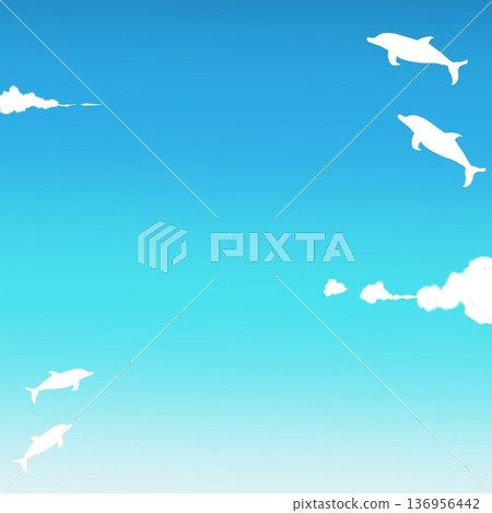 Blue sky and flying dolphin silhouette background illustration Blue sky and flying dolphin silhouette background illustration 136956442