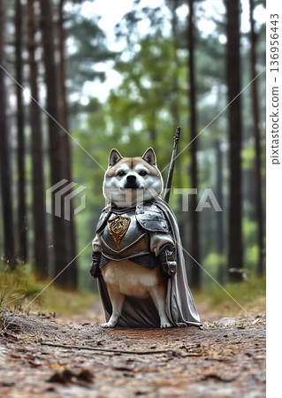 身著騎士盔甲的可愛柴犬奇幻角色 136956443