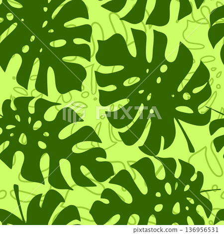 seamless pattern in green tones from the contours of tropical leaves, texture, design seamless pattern in green tones from the contours of tropical leaves, texture, design 136956531