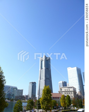 A view of Minato Mirai under the blue sky A view of Minato Mirai under the blue sky 136956654