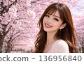 Cherry blossoms and a young woman 136956840