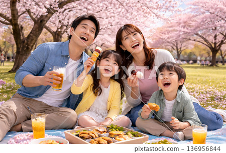 Family having a picnic in the park 136956844
