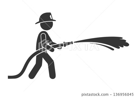 Pictogram of a firefighter spraying water 136956845