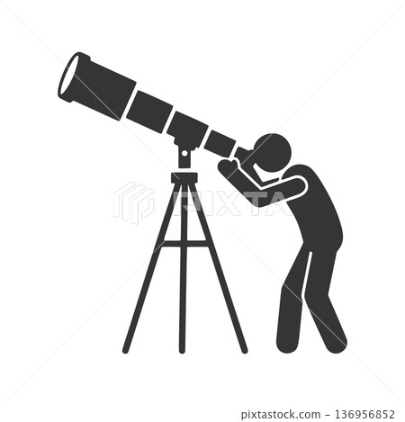 透過望遠鏡觀察的人的剪影圖標 136956852