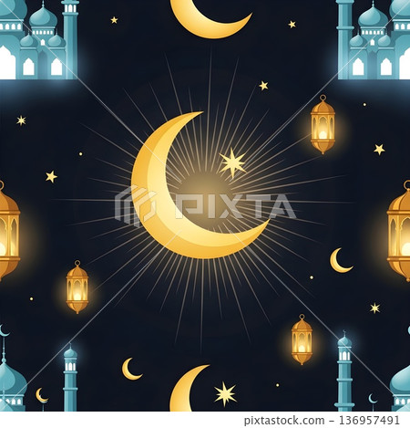 Islamic Celebration Night Sky Pattern Design 136957491