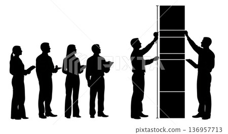 Black Solid Planner Vertical Measure Silhouettes Set of Six on White Background 136957713