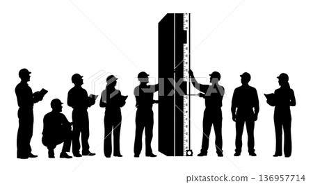 Black Solid Planner Vertical Measure Silhouettes Set of Six on White Background 136957714