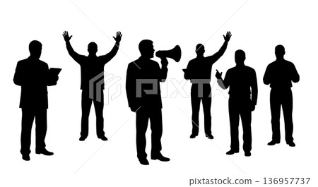 Black Solid Planner Town Hall Silhouettes Set of Six on White Background 136957737