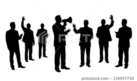 Black Solid Planner Town Hall Silhouettes Set of Six on White Background 136957739