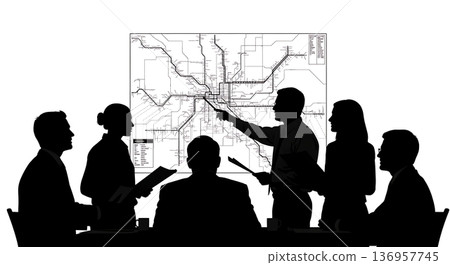 Black Solid Planner Transport Route Silhouettes Set of Six on White Background Black Solid Planner Transport Route Silhouettes Set of Six on White Background 136957745