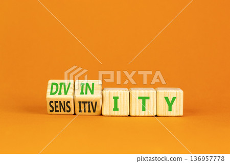 Sensitivity or divinity symbol. Concept words Sensitivity or Divinity on wooden cubes. Beautiful orange background. Psychology sensitivity or divinity concept. Copy space. Sensitivity or divinity symbol. Concept words Sensitivity or Divinity on wooden cubes. Beautiful orange background. Psychology sensitivity or divinity concept. Copy space. 136957778