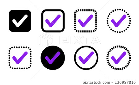 Check Mark Icons Set - Approval and Validation Symbols in Various Outline Styles Check Mark Icons Set - Approval and Validation Symbols in Various Outline Styles 136957816