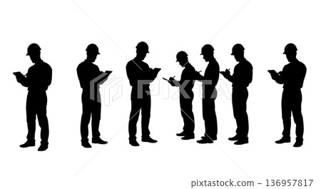 Black Solid Planner Tablet Stylus Silhouettes Set of Six on White Background 136957817