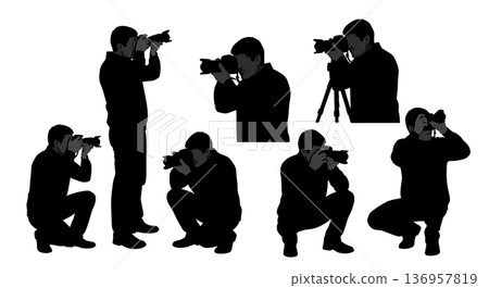 Black Solid Planner Taking Photos Silhouettes Set of Six on White Background Black Solid Planner Taking Photos Silhouettes Set of Six on White Background 136957819