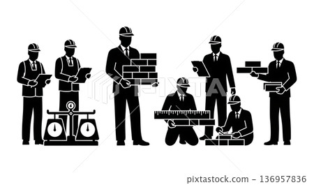 Black Solid Planner Stack Bricks Silhouettes Set of Six on White Background 136957836