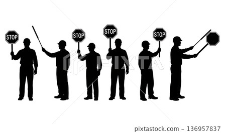 Black Solid Planner Stop Sign Silhouettes Set of Six on White Background Black Solid Planner Stop Sign Silhouettes Set of Six on White Background 136957837