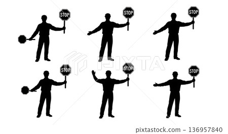 Black Solid Planner Stop Sign Silhouettes Set of Six on White Background Black Solid Planner Stop Sign Silhouettes Set of Six on White Background 136957840