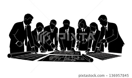 Black Solid Planner Solar Energy Silhouettes Set of Six on White Background 136957845