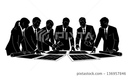 Black Solid Planner Solar Energy Silhouettes Set of Six on White Background 136957846