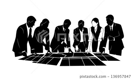 Black Solid Planner Solar Energy Silhouettes Set of Six on White Background 136957847