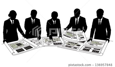 Black Solid Planner Solar Energy Silhouettes Set of Six on White Background 136957848