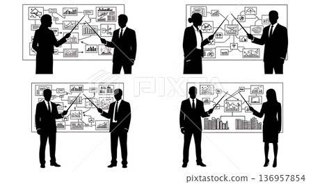 Black Solid Planner Smart City Presentation Silhouettes Set of Six on White Background 136957854