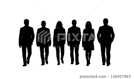 Black Solid Planner Site Tour Silhouettes Set of Six on White Background 136957863