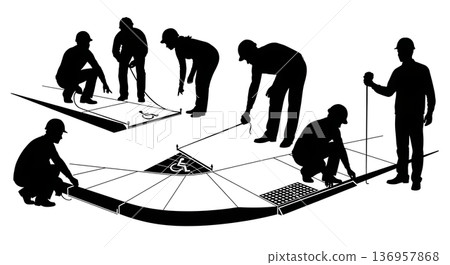 Black Solid Planner Sidewalk Measure Silhouettes Set of Six on White Background Black Solid Planner Sidewalk Measure Silhouettes Set of Six on White Background 136957868