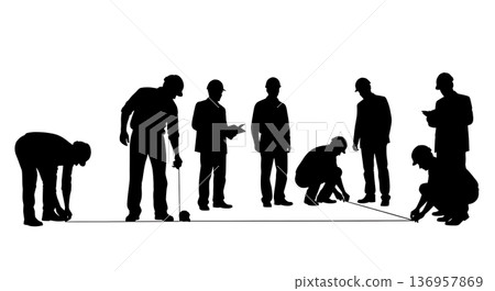 Black Solid Planner Sidewalk Measure Silhouettes Set of Six on White Background Black Solid Planner Sidewalk Measure Silhouettes Set of Six on White Background 136957869