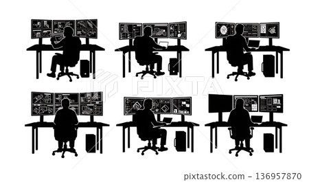 Black Solid Planner Signing Contract Silhouettes Set of Six on White Background Black Solid Planner Signing Contract Silhouettes Set of Six on White Background 136957870