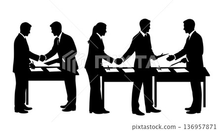Black Solid Planner Signing Contract Silhouettes Set of Six on White Background Black Solid Planner Signing Contract Silhouettes Set of Six on White Background 136957871