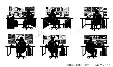 Black Solid Planner Signing Contract Silhouettes Set of Six on White Background Black Solid Planner Signing Contract Silhouettes Set of Six on White Background 136957872