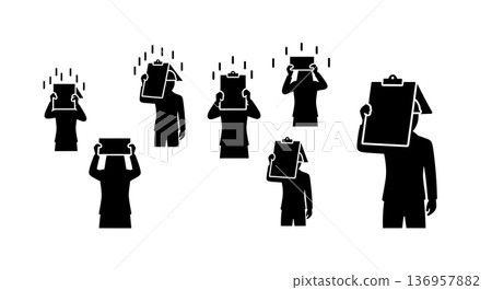 Black Solid Planner Shielding Head Silhouettes Set of Six on White Background 136957882