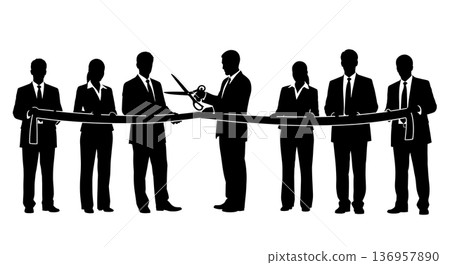 Black Solid Planner Ribbon Cutting Silhouettes Set of Six on White Background Black Solid Planner Ribbon Cutting Silhouettes Set of Six on White Background 136957890