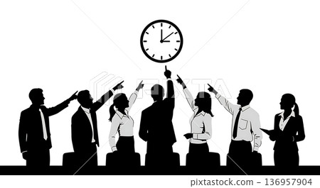 Black Solid Planner Pointing Clock Silhouettes Set of Six on White Background Black Solid Planner Pointing Clock Silhouettes Set of Six on White Background 136957904
